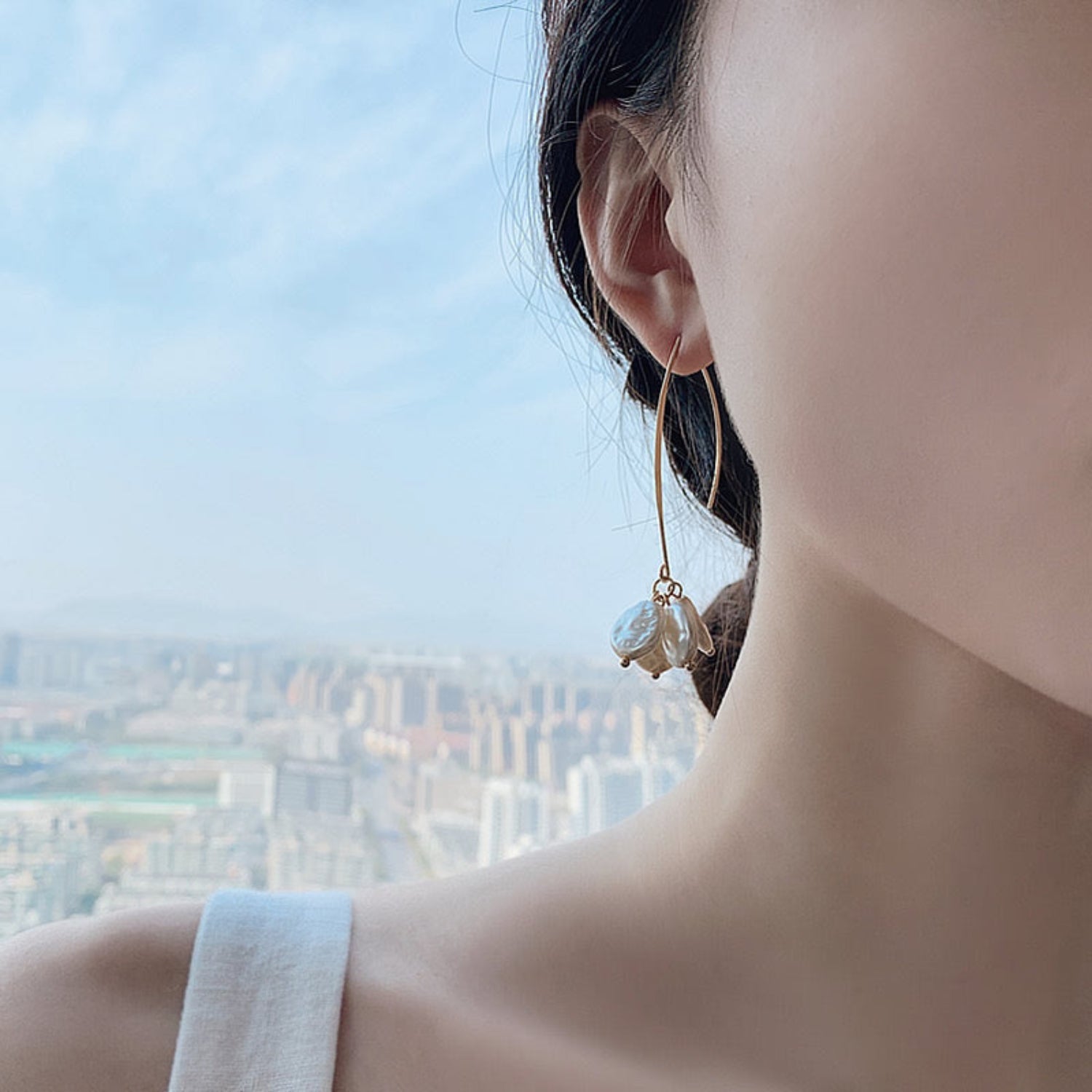 Multiple Hoop white pearl Earrings JLT11104 Just Lil Things