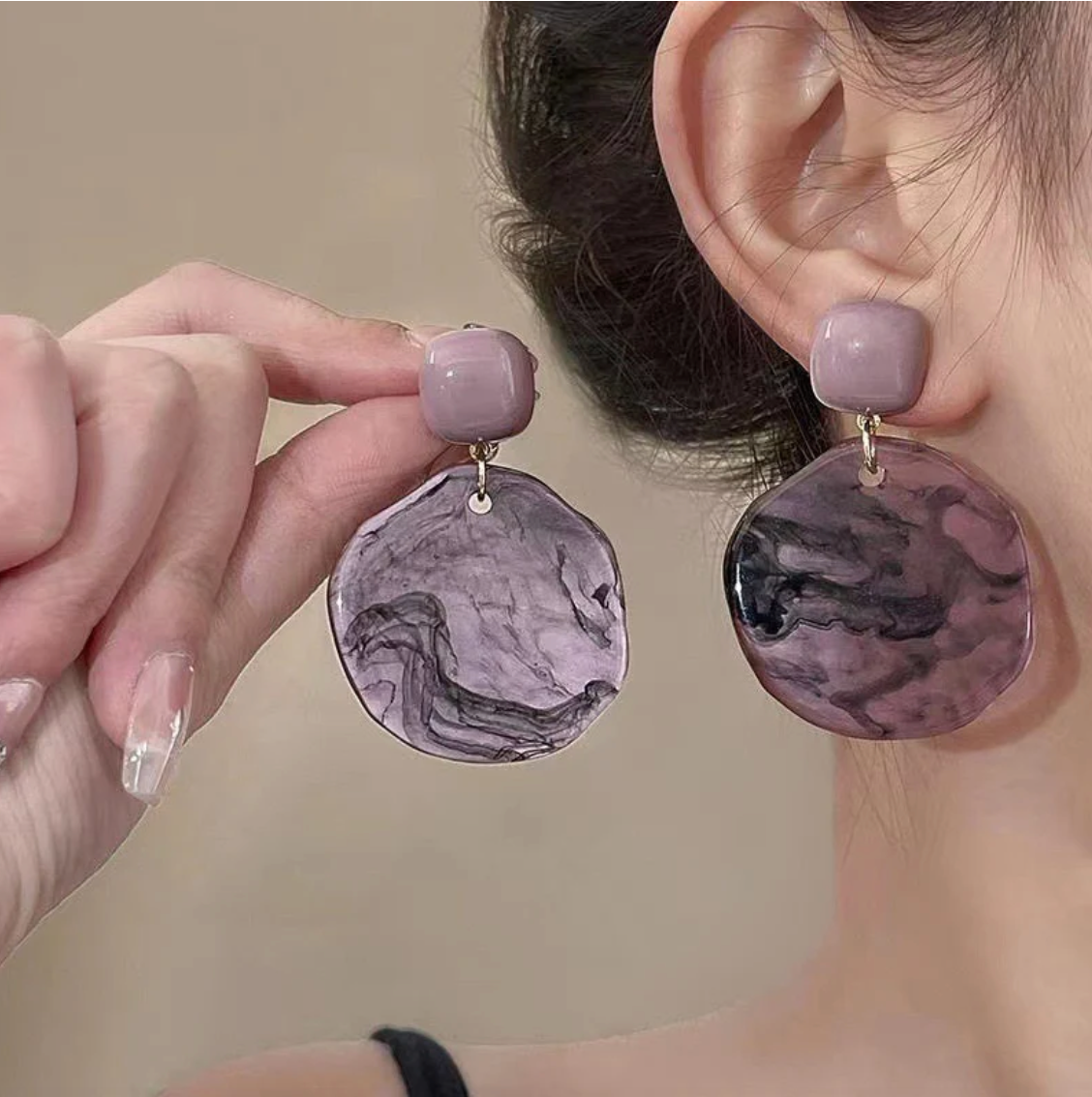 Vintage Purple Marble Drop Earrings | Korean Statement Earrings | Minimalist Acrylic Dangle Earrings for Women TASARA
