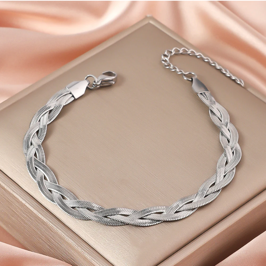 Silver Braided Chain Bracelet | Minimalist Stainless Steel Bracelet | Elegant Women's Jewelry TASARA