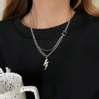 Lightning Bolt Pendant Necklace | Trendy Silver Layered Chain Necklace for Women | Minimalist Stainless Steel Jewelry Gift TASARA