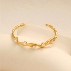 Gold Pearl Cuff Bracelet | Minimalist Open Bangle for Women | Elegant Stainless Steel Bracelet TASARA