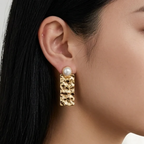 Gold Pearl Statement Earrings | Hammered Rectangle Drop Earrings | Minimalist Luxury Jewelry TASARA