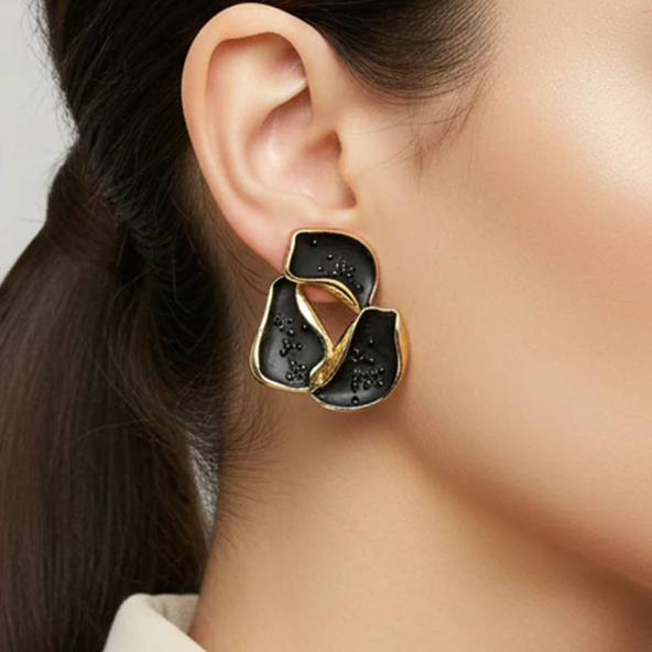 Modern Black & Gold Sculptural Earrings TASARA