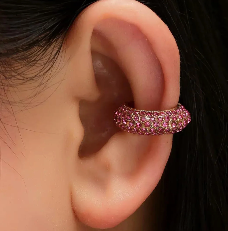 Pink Crystal Gold Ear Cuff | No Piercing Ear Cuff for Women | Trendy Jewelry India TASARA