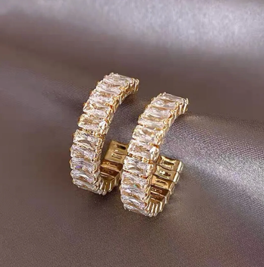 Trending Gold Hoop Earrings for Women | Baguette Crystal Hoops TASARA