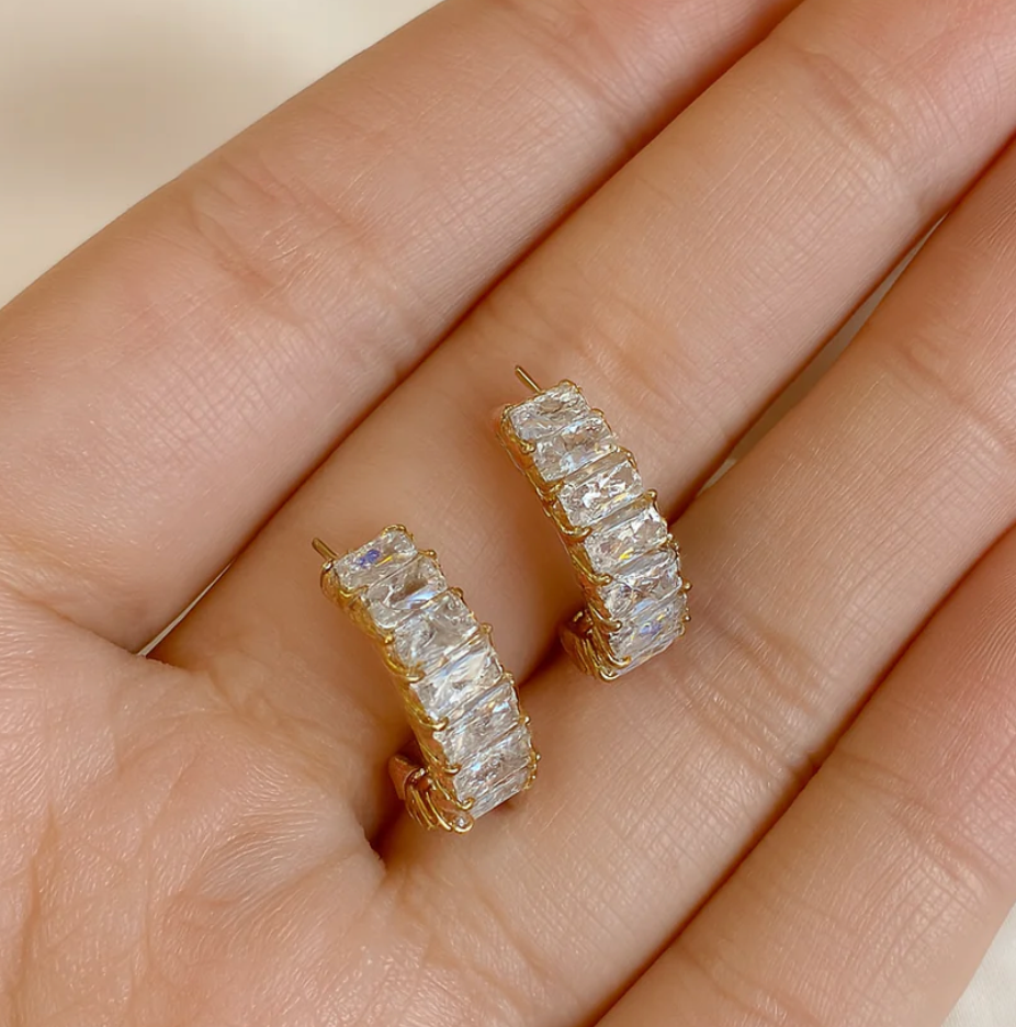 Trending Gold Hoop Earrings for Women | Baguette Crystal Hoops TASARA