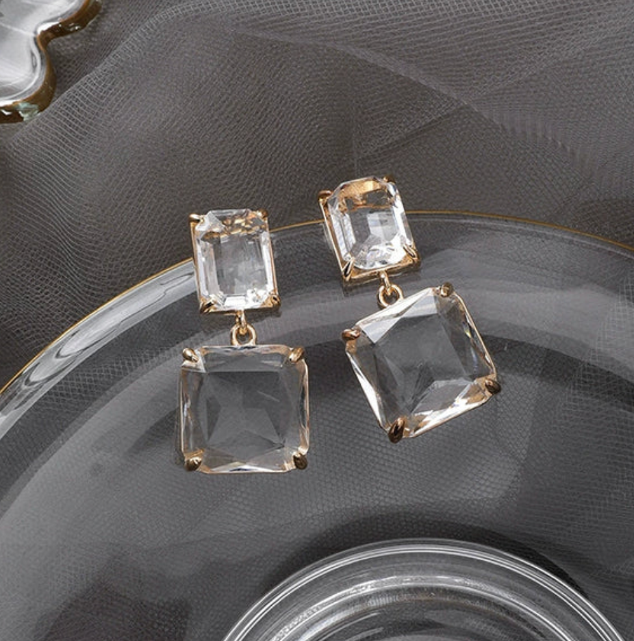 Clean Girl Aesthetic: Clear Crystal & Gold Drop Earrings TASARA