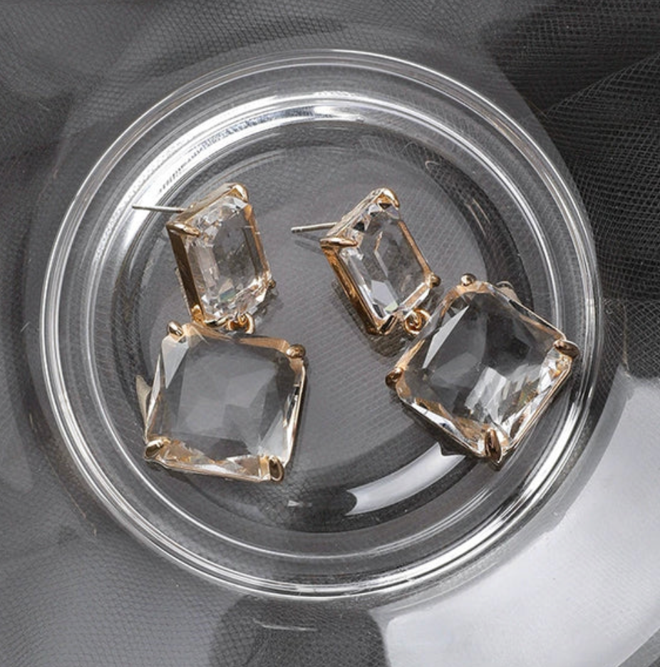 Clean Girl Aesthetic: Clear Crystal & Gold Drop Earrings TASARA