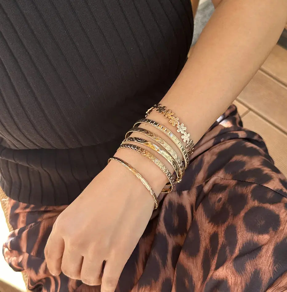 Trending Gold Stackable Bangles | 6-Piece Adjustable Cuff Set TASARA