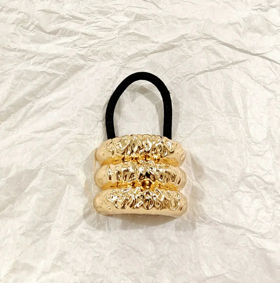 Trendy Chunky Gold Textured Hair Tie | Statement Hair Jewelry TASARA