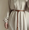 Brown Pearl Detail Skinny Belt TASARA