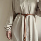 Brown Pearl Detail Skinny Belt TASARA