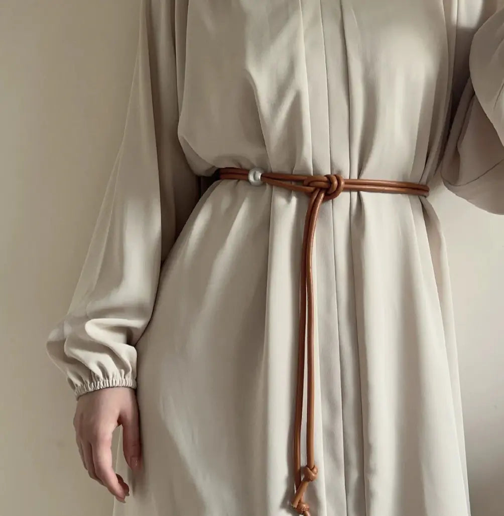 Brown Pearl Detail Skinny Belt TASARA