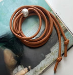Brown Pearl Detail Skinny Belt TASARA