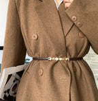 Trendy Minimalist Brown & Gold Belt | Chic Pearl Buckle Accessory TASARA