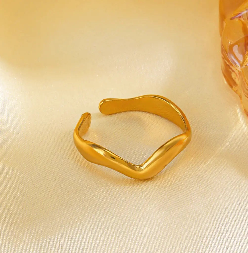 Trending Adjustable Gold Wave Ring | Minimalist Open Finger Ring TASARA