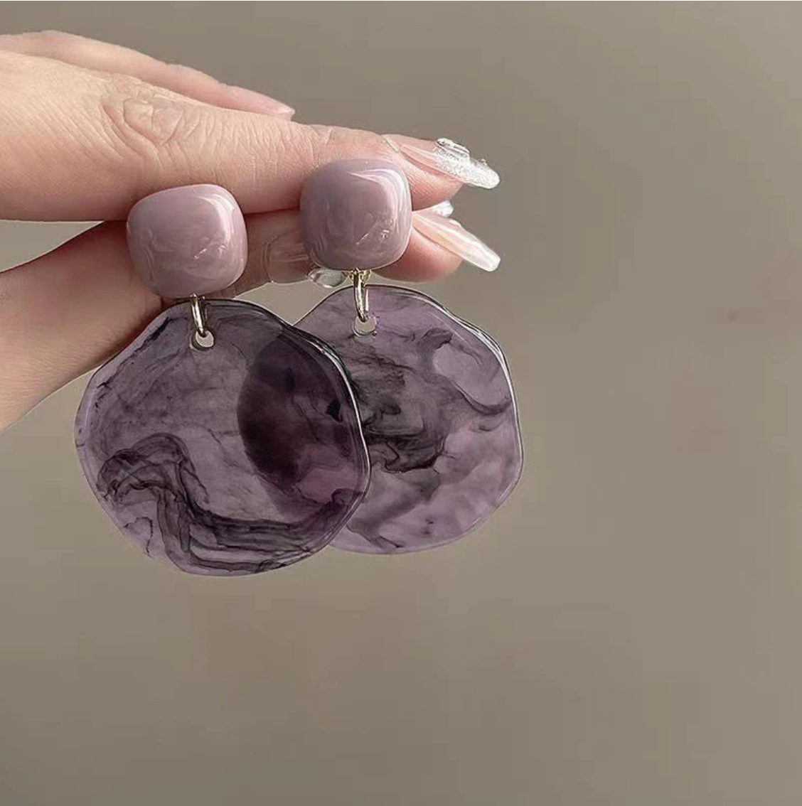 Vintage Purple Marble Drop Earrings | Korean Statement Earrings | Minimalist Acrylic Dangle Earrings for Women TASARA