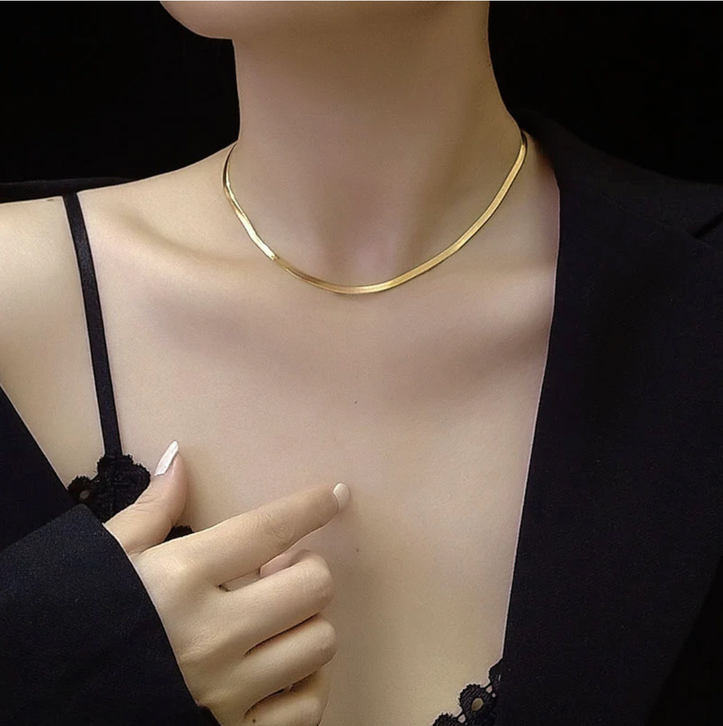 Minimalist Gold Snake Chain Necklace | Elegant Herringbone Necklace | Dainty Gold Jewelry for Women TASARA