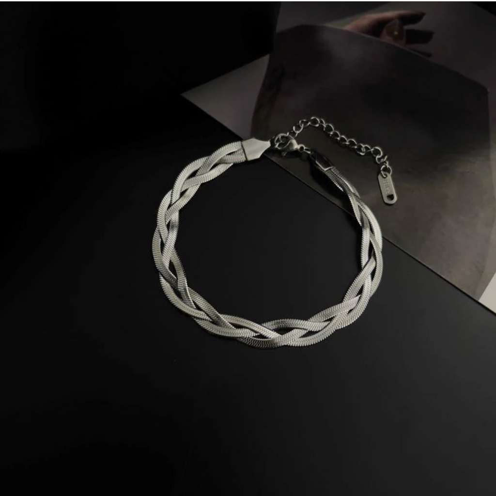 Silver Braided Chain Bracelet | Minimalist Stainless Steel Bracelet | Elegant Women's Jewelry TASARA