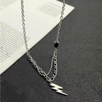 Lightning Bolt Pendant Necklace | Trendy Silver Layered Chain Necklace for Women | Minimalist Stainless Steel Jewelry Gift TASARA