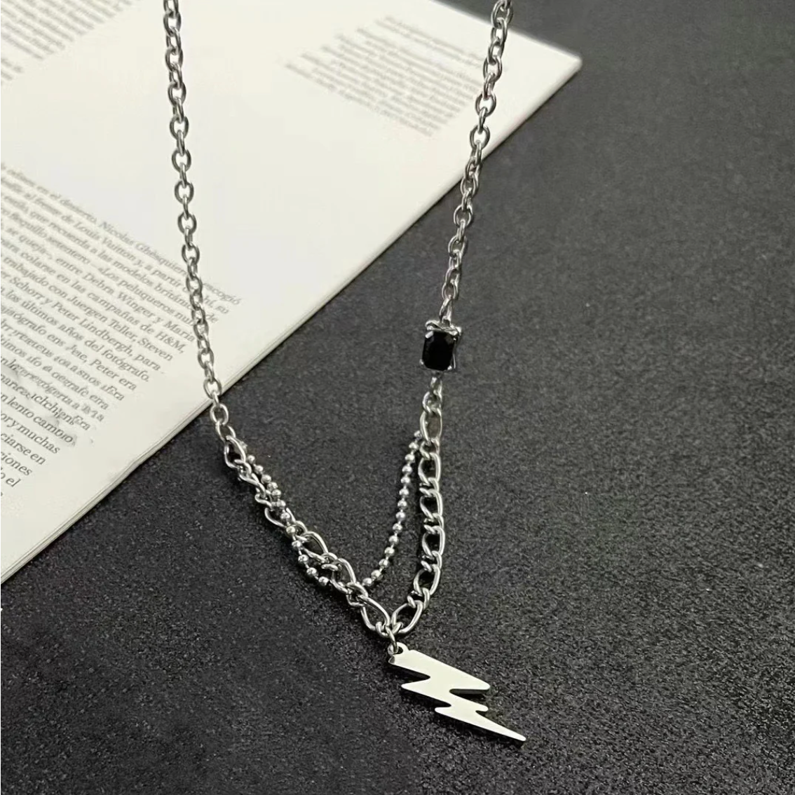 Lightning Bolt Pendant Necklace | Trendy Silver Layered Chain Necklace for Women | Minimalist Stainless Steel Jewelry Gift TASARA