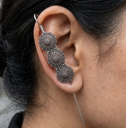 Boho Silver Ear Cuff Earrings | Vintage Tribal Statement Jewelry for Women TASARA