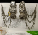 Vintage Oxidized Jhumka Ear Cuff Earrings with Hair Chain | Boho Indian Statement Jewelry TASARA