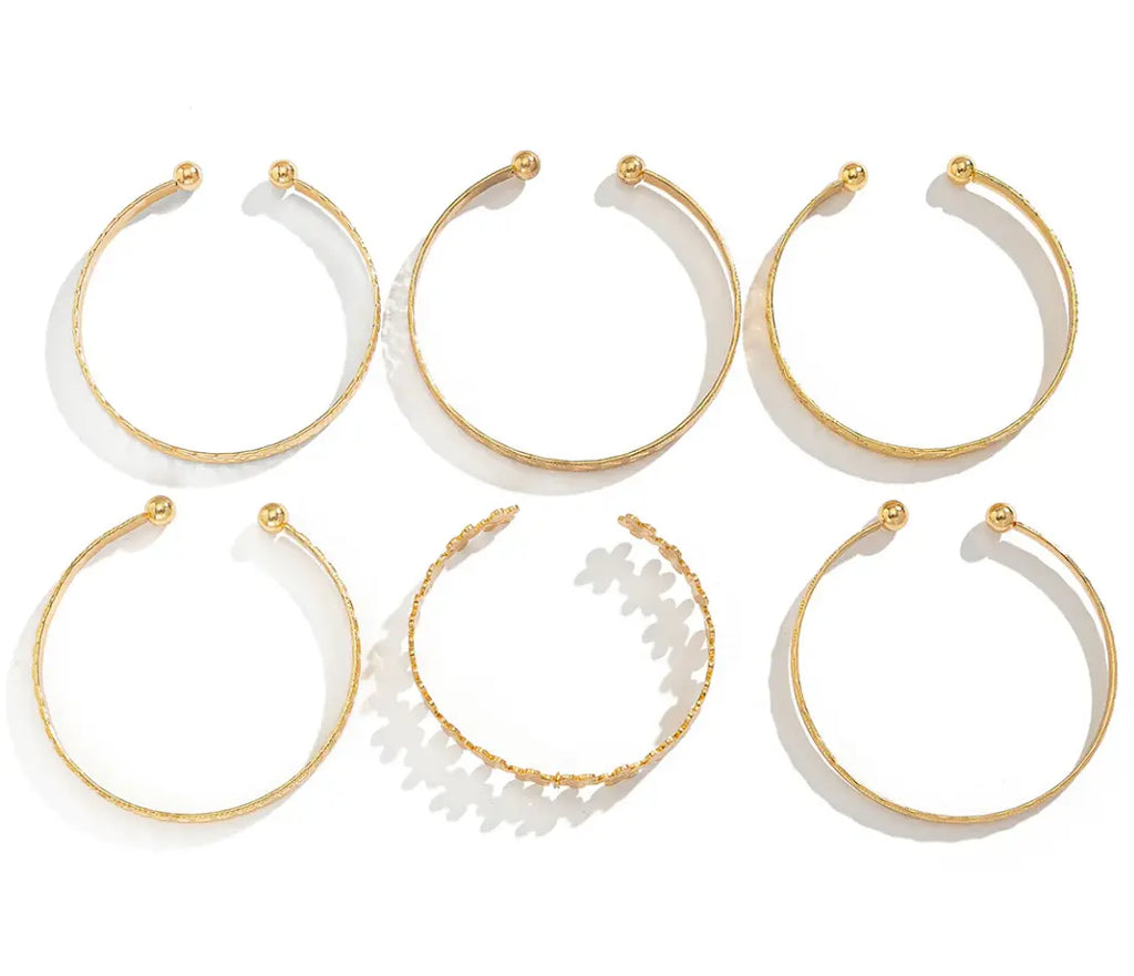 Trending Gold Stackable Bangles | 6-Piece Adjustable Cuff Set TASARA