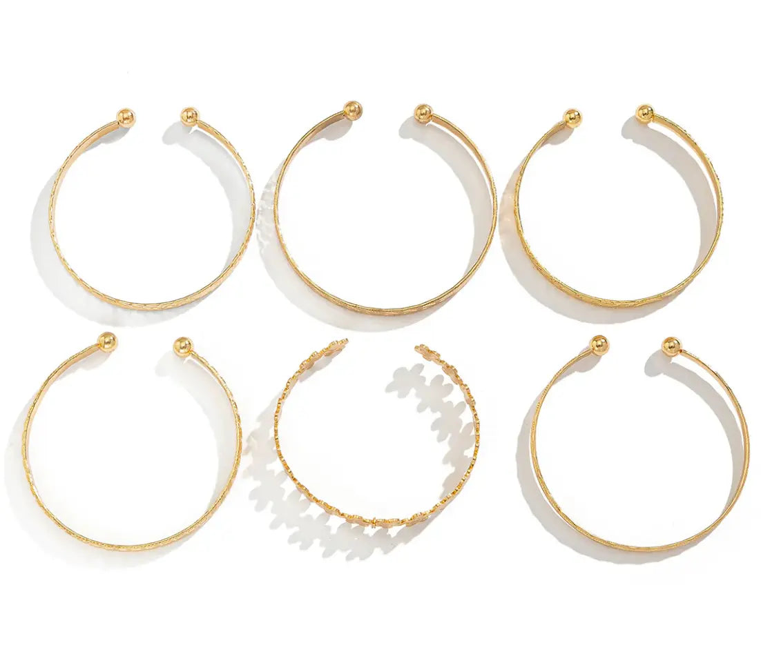 Trending Gold Stackable Bangles | 6-Piece Adjustable Cuff Set TASARA