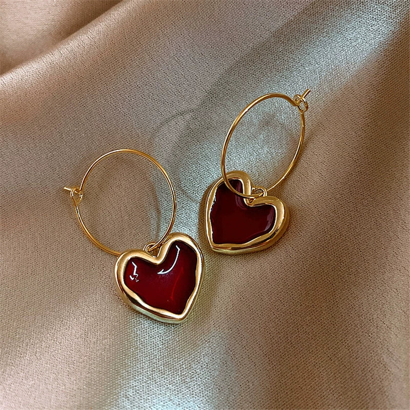 Mystical Red Heart Hoop Earrings JLT11627 Just Lil Things